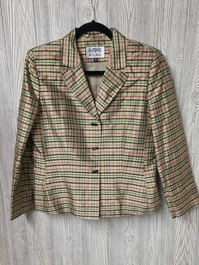 Kasper A.S.L. Petite 100% Silk Plaid Blazer Vintage 1990s/Y2K Womens Size 10P